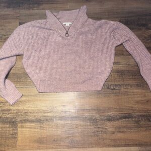 Mauve American Eagle Quarter Zip Knit Sweater